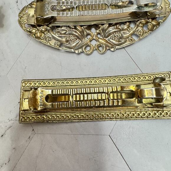 Vintage Goody Hair Barrettes Lot of 6 Gold Tone Metal 1980s Coquette Clip Pearls main image 12